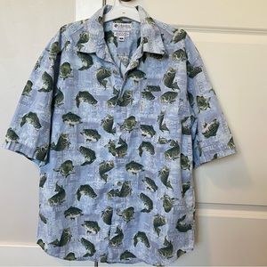 Vintage Columbia Bass Fishing Print Button Up Shirt Mens Medium Gorpcore 2000s